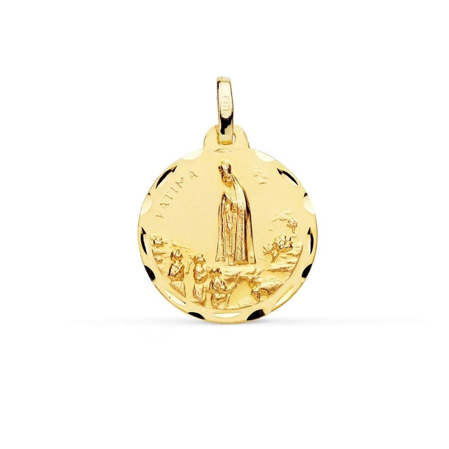 18 carati medaglia d'oro Vergine di Fatima 18 millimetri. Carving Edge - personalizzabile - La registrazione inclusa nel prezzo
