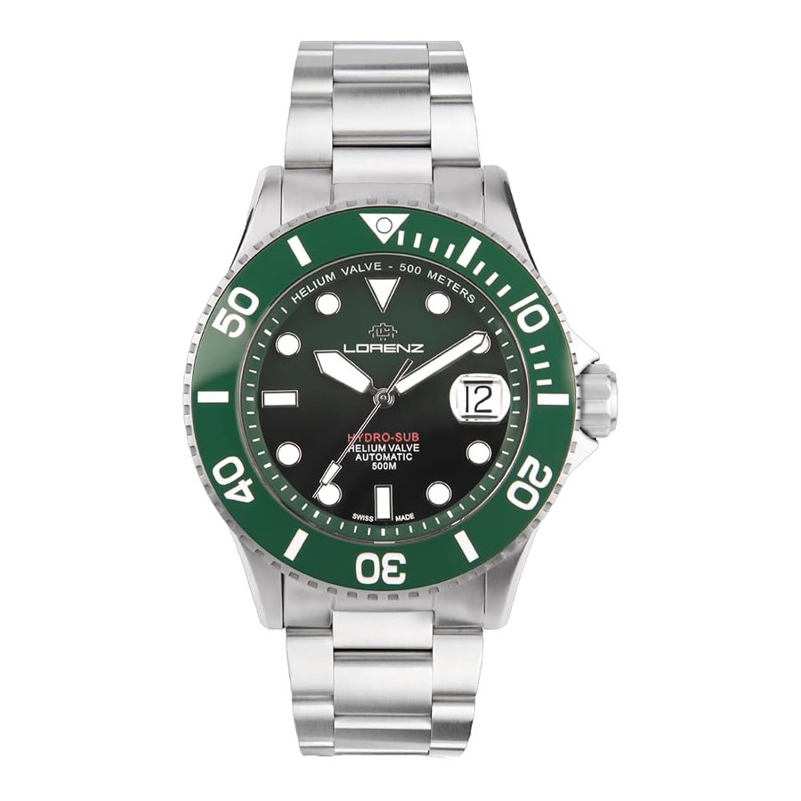 Hydro-Sub 090011DD Orologio da uomo automatico svizzero con cinturino in acciaio inossidabile e 500 metri subacqueo professionale, cofanetto con cinturino in gomma omaggio