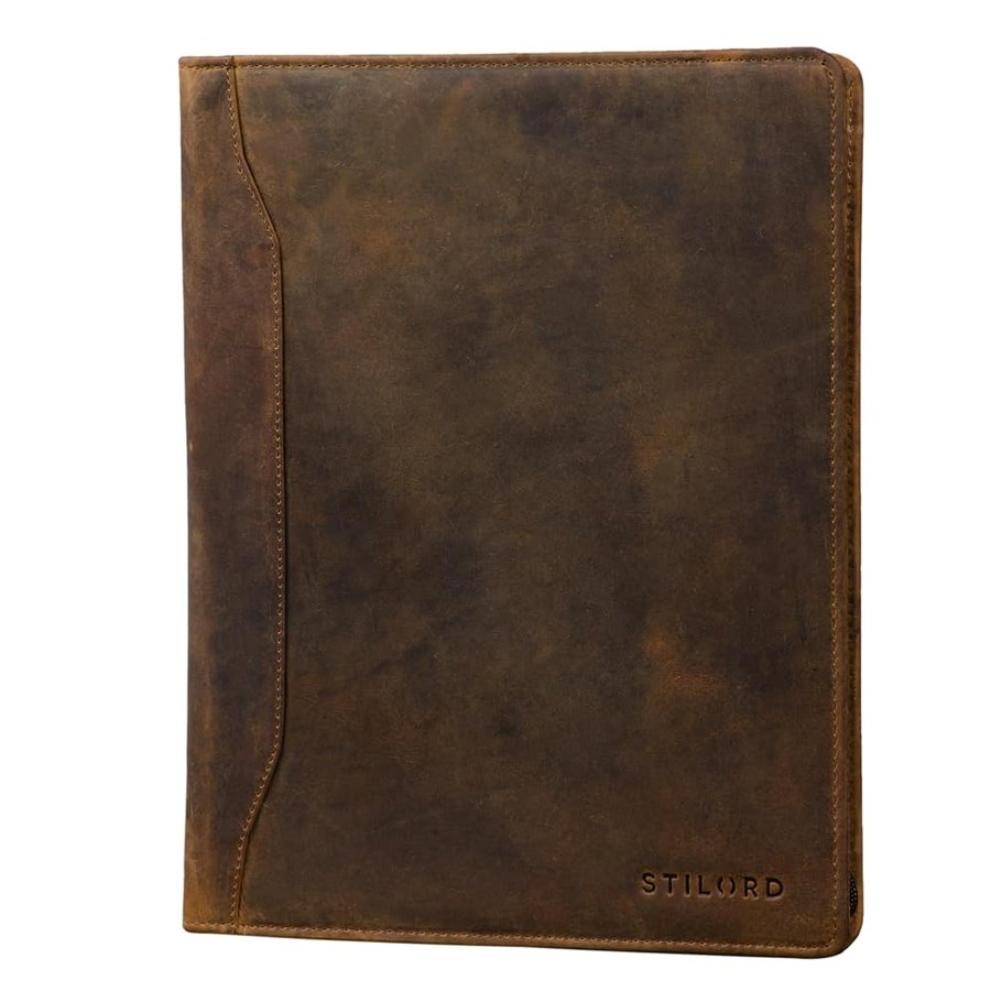 'Scott' Cartella Portadocumenti in Pelle Vintage | Cartellina A4 da 12,2 pollici | Elegante Portablocchi | Agenda Business con zip in pelle per lavoro e ufficio, Colore:marrone medio