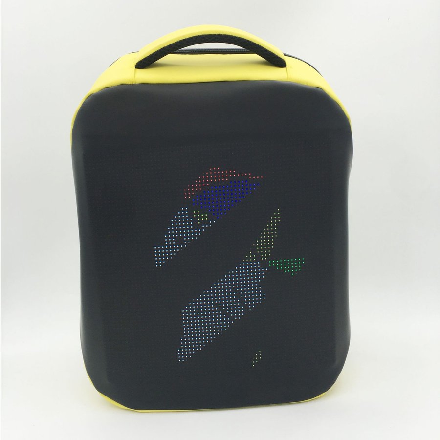 Regular LED Backpack Cycling Double Shoulder Bag DIY Text Animation Polyester Material Hot Sale - Yellow Bluetooth