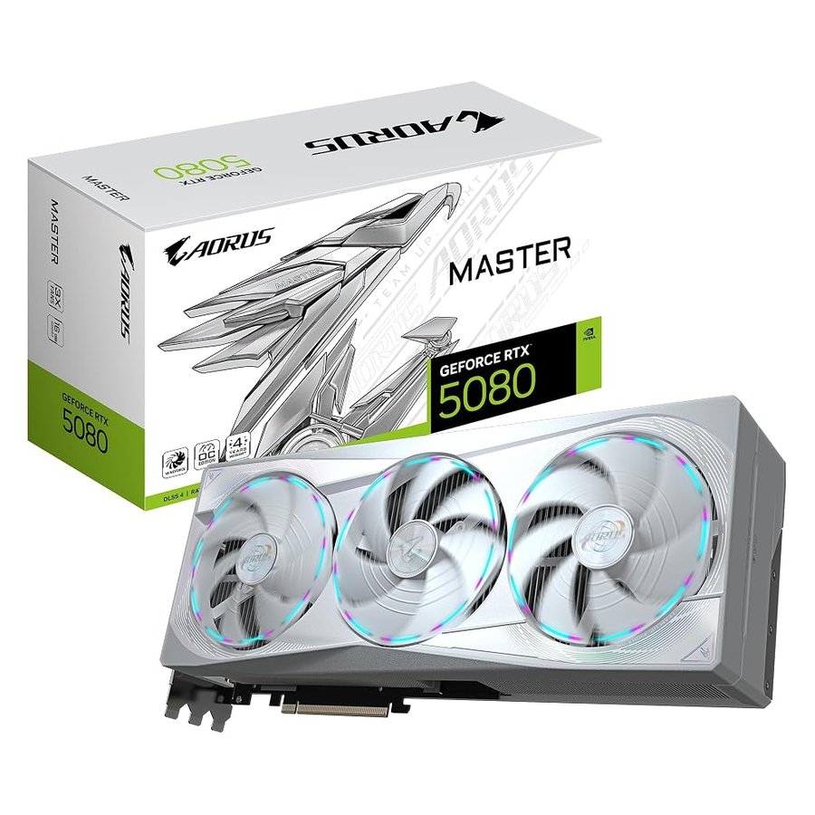 Gigabyte AORUS GeForce RTX 5080 MASTER ICE 16G Scheda Grafica - 16GB GDDR7, 256 bit, PCI-E 5.0, 2805MHz Core Clock, 3 x DP 2.1a, 1 x HDMI 2.1b, NVIDIA DLSS 4, GV-N5080AORUSM ICE-16GD