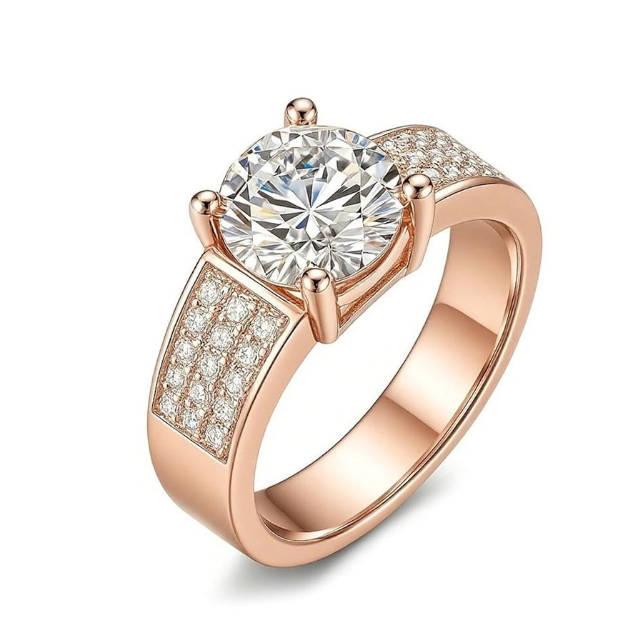 Anello in Oro Bianco, 9K 14K 18K Anello di Lusso con moissanite