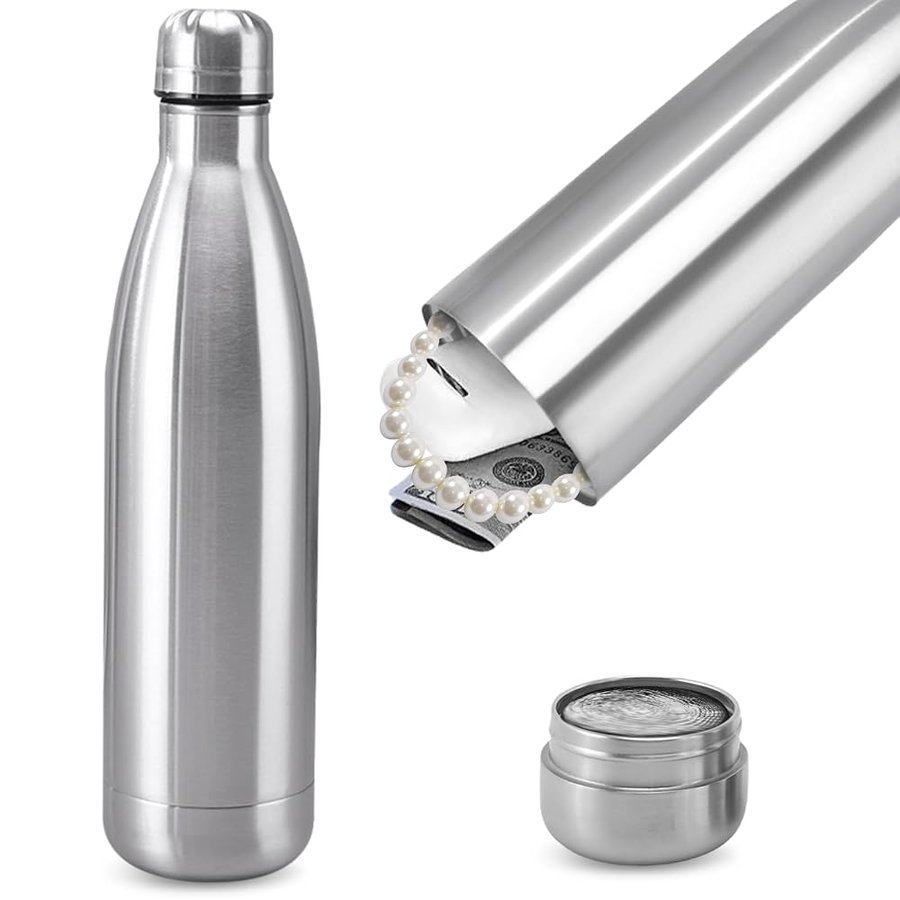 Bottiglia da 750 ml con scomparto segreto: bottiglia d'acqua in acciaio inox con nascosta, bottiglia d'acqua diversion Safe in acciaio inox, isolata sotto vuoto, a prova di perdite, con
