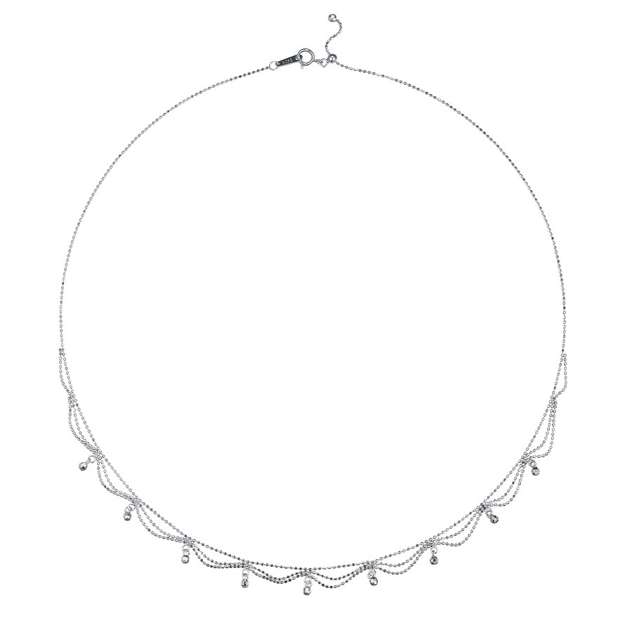 S925 Sterling Silver Multi-Layer Beaded Necklace For Women 45cm Adjustable 2.6g Lightweight 3 Colors Platinum Plated Gift Box