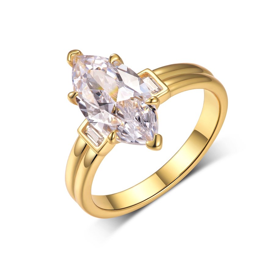 S925 Silver Gold Plated 7x14mm Marquise Moissanite Ring D Color VVS1 GRA Certified US Size 6-9 Gift Box