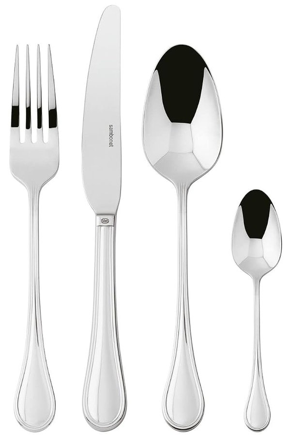 Sambonet Royal 52563-G2 - Set di Posate da Tavola monoblocco in acciaio inox 18/10, per 12 persone, 48 pezzi: 12 forchette, 12 cucchiai, 12 coltelli, 12 cucchiaini da tè