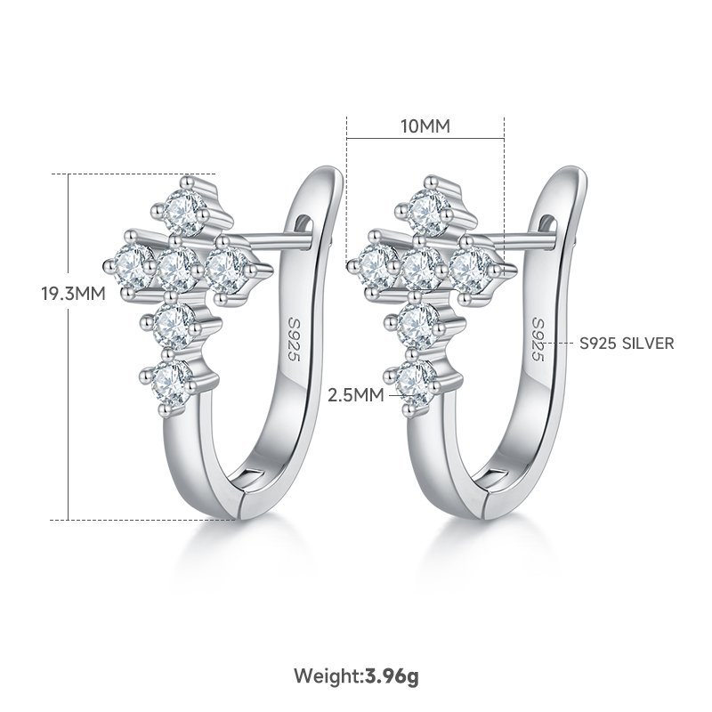 4g S925 Sterling Silver 0.72CT Moissanite Cross Earrings  6-Stone Huggie Hoop Dangle With GRA Certificate, Platinum Plated Jewelry Gift Box Set For Women
