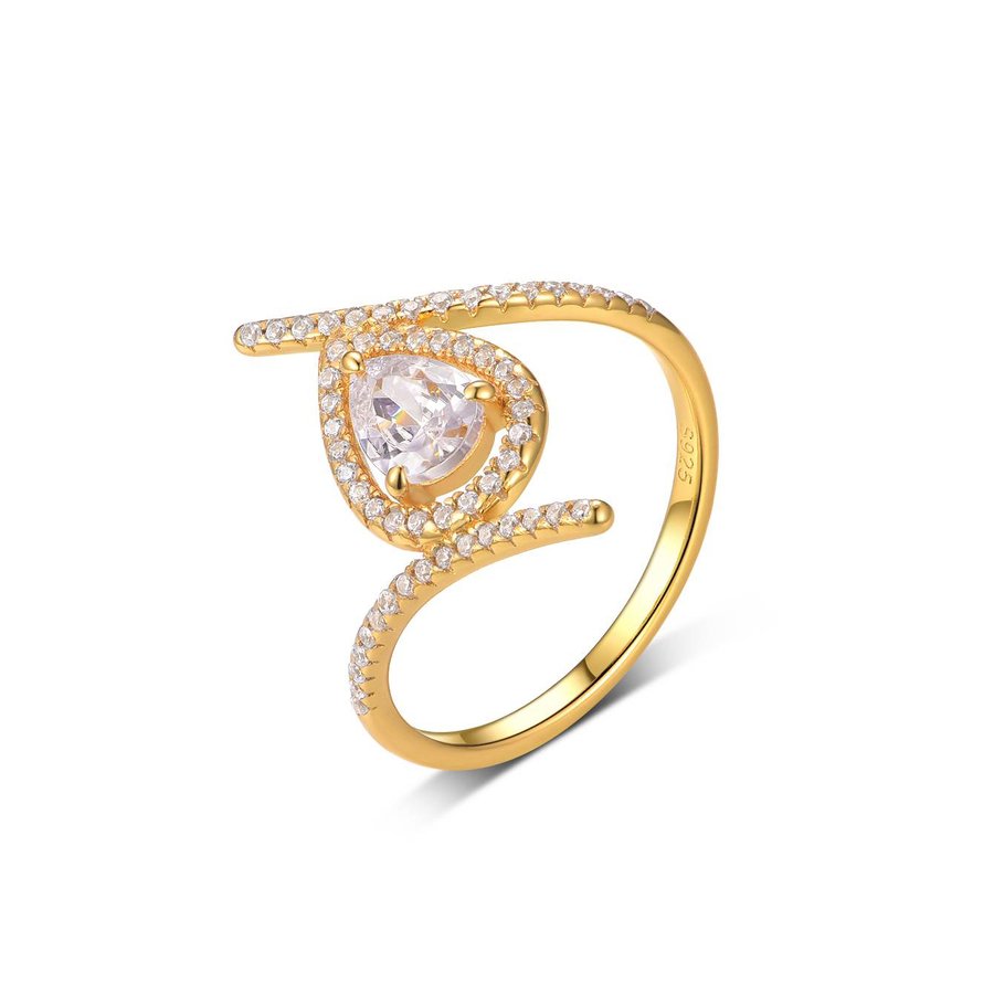 S925 Silver Gold Plated Pear Moissanite Halo Wrap Ring 5x7mm 0.8ct D Color VVS1 US Size 6-9 GRA Certified Gift Box