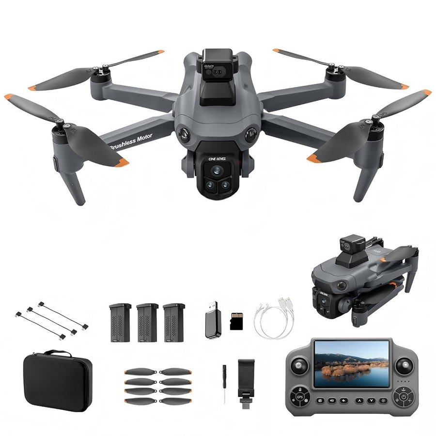 Drone 4K GPS FPV con Display HD 5" e 3 Batterie