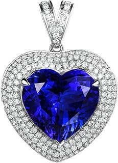 Collana Oro Bianco 18 Carati con Tanzanite Blu con Taglio A Cuore A Tre Artigli da 6,85 Ct, Catena da 45CM