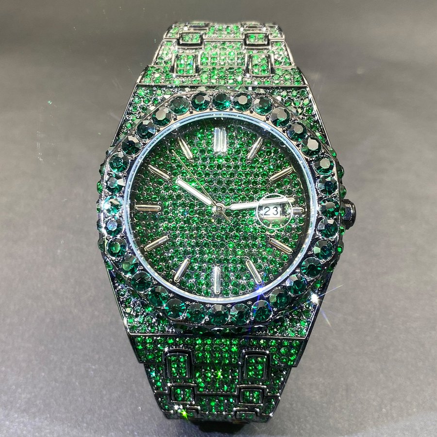 Full Diamond Blue Diamond Hip Hop Niche Luminous Pointer Quartz Men's Watch