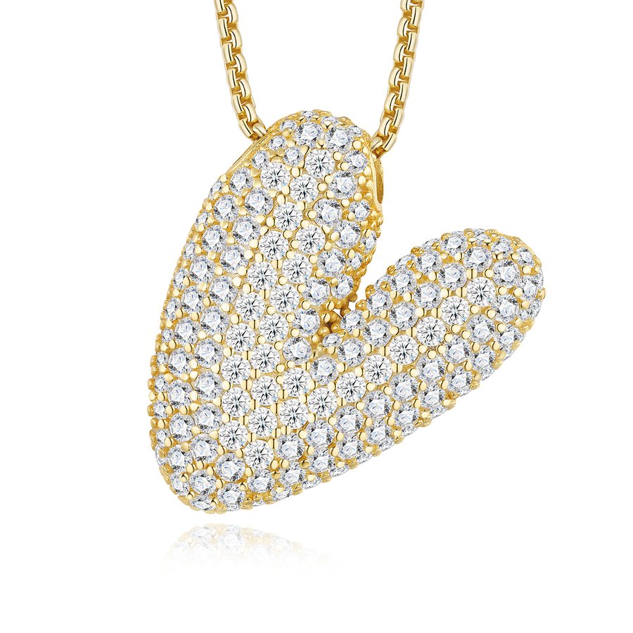 12.79g S925 Gold Plated Bubble Letter Initial Necklace For Women  D Color VVS1 Moissanite Pendant With GRA, Heavy Solid Jewelry Gift Box Set A-Z