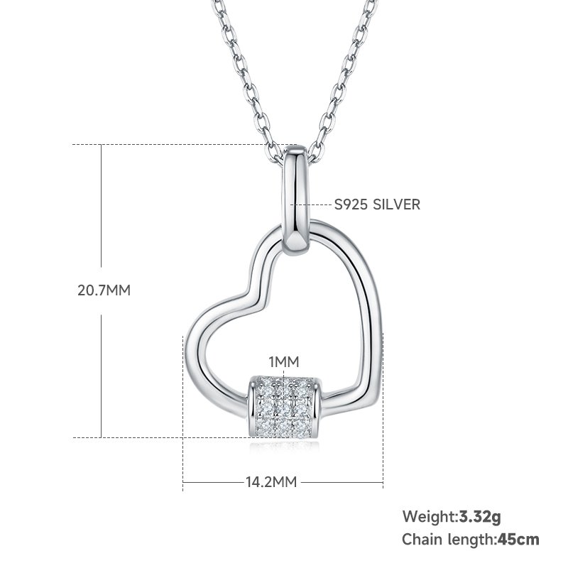 3.3g S925 Sterling Silver Heart Necklace 45cm 15 Stone Moissanite Pave Bar Pendant With GRA Certificate, Platinum Plated Romantic Jewelry Gift Box Set For Women