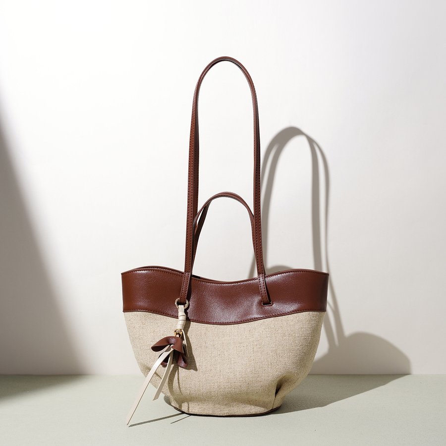 Casual Linen Color-Block Shoulder Bag
