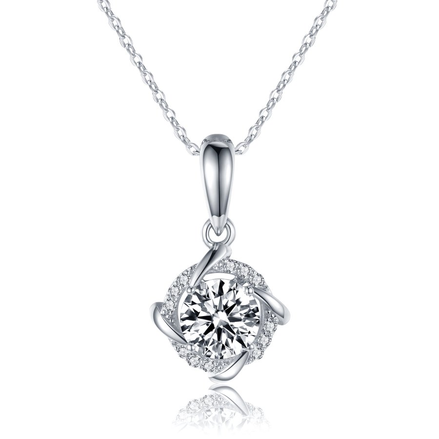 S925 Sterling Silver 1ct D-VVS1 Moissanite Necklace, Twisted Pendant Design, Platinum Plated 40&45cm Chain, GRA Certified Jewelry Gift Box