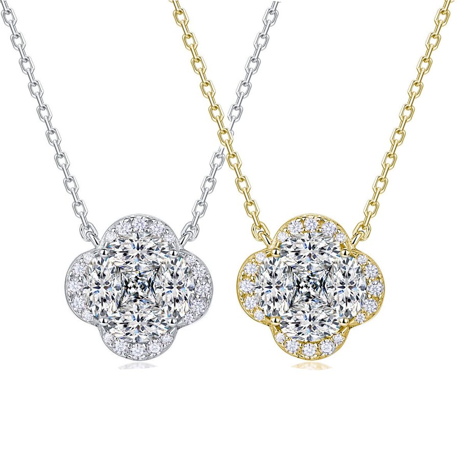 S925 Sterling Silver Marquise Moissanite Clover Necklace 45cm D Color VVS1 GRA Certified Silver Gold Dual Tone Gift Box