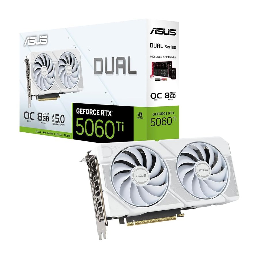 ASUS DUAL RTX5060Ti OC, Scheda Grafica da 8 GB GDDR7 NVIDIA GeForce, Bianca