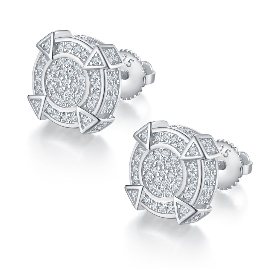 S925 Sterling Silver 174pcs D Color VVS1 Moissanite Geometric Stud Earrings 3g Screw Back Platinum Plated GRA Certified Gift Box