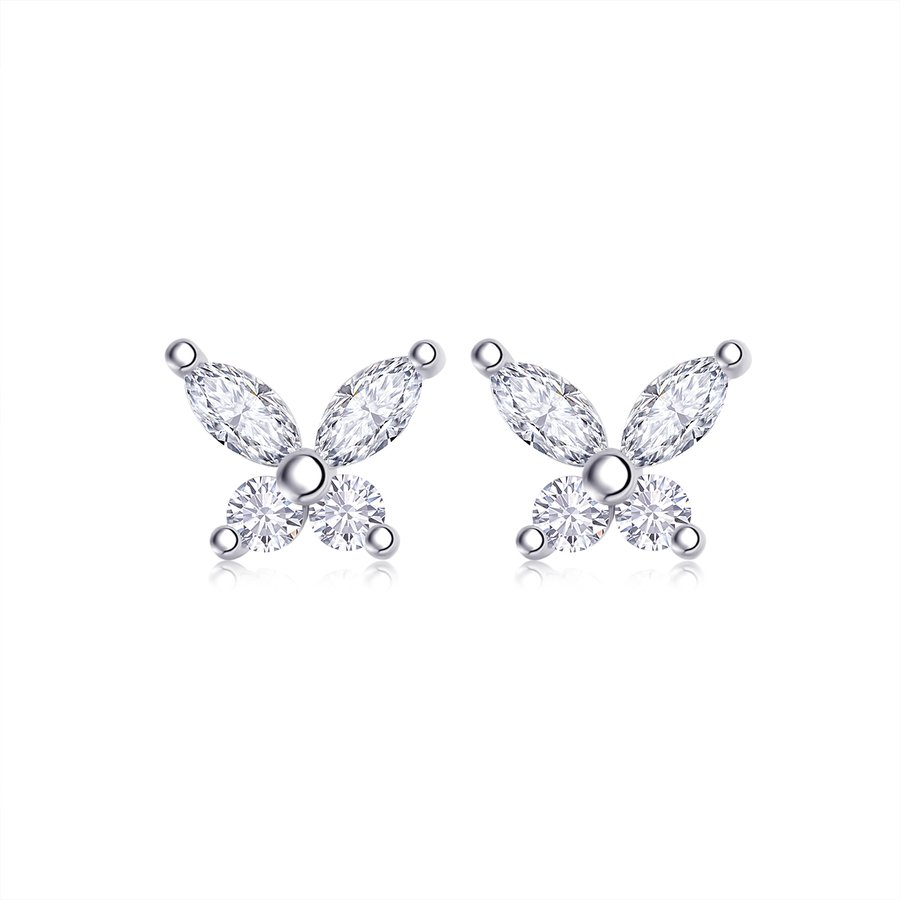 S925 Sterling Silver Butterfly Stud Earrings, D-VVS1 Moissanite Marquise & Round Cut, Platinum Plated 1.6g Women's Jewelry Gift Box