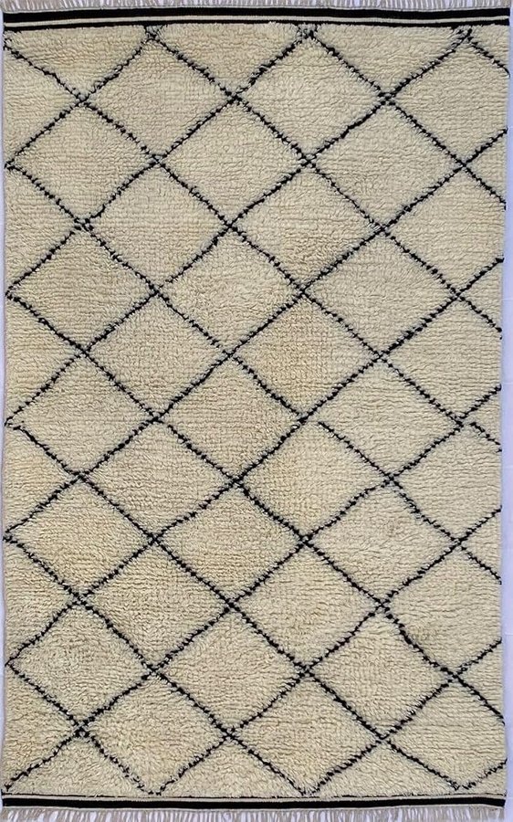 Tappeto Shaggy Morocco Berber 100% lana nero avorio BM4 fatto a mano (dimensioni: 200 cm x 300 cm)