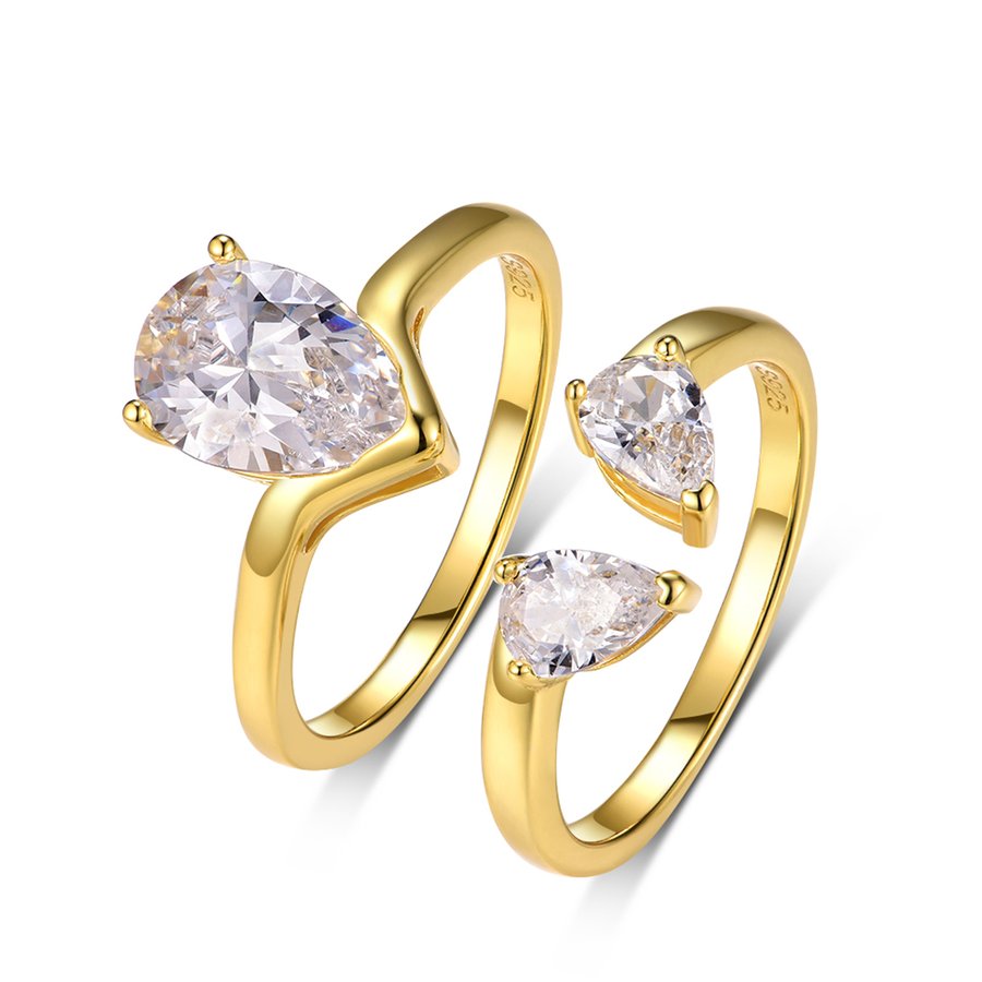 S925 Silver Gold Plated 7x9mm Pear Moissanite Bridal Set 1.75ct D Color VVS1 Open Band US 6-9 GRA Certified Gift Box