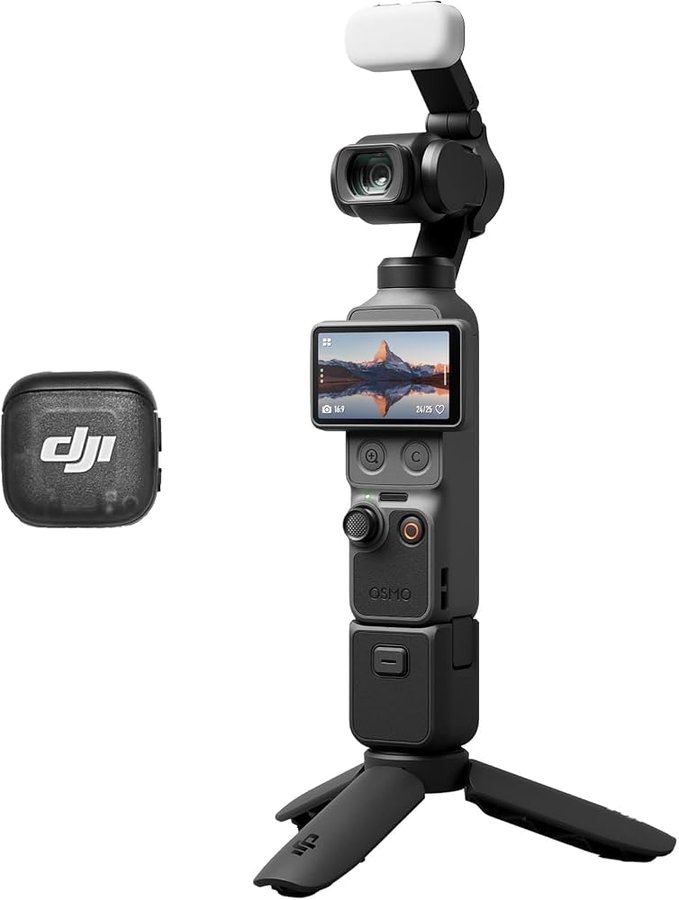 DJI Osmo Pocket 4 Combo Creator, fotocamera gimbal tascabile per vlog | CMOS da 1″ e 4K/240fps, zoom senza perdita 2×, 107 GB di memoria integrata, Trasmettitore Mic 3, luce di riempimento