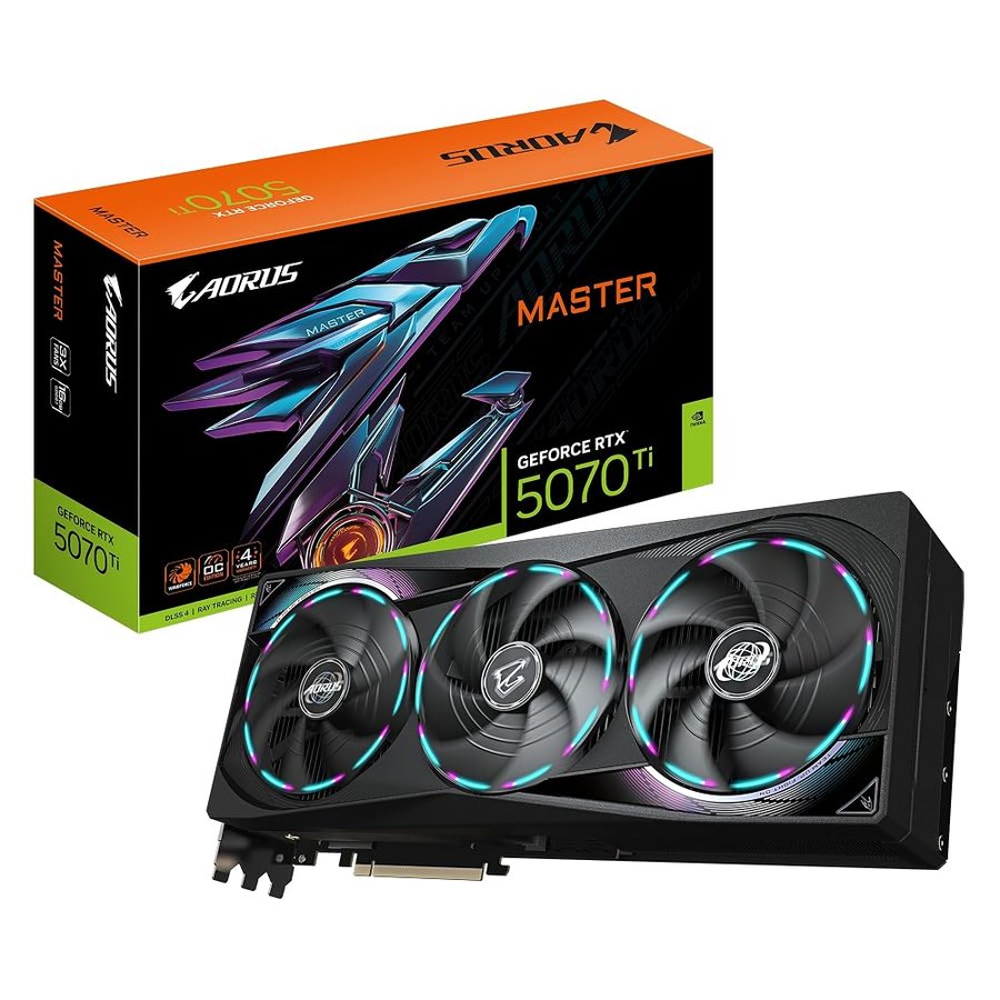 Gigabyte AORUS GeForce RTX 5070 Ti MASTER 16G Scheda Grafica - 16GB GDDR7, 256 bit, PCI-E 5.0, 2670 MHz Core Clock, 3 x DP 2.1a, 1 x HDMI 2.1b, NVIDIA DLSS 4, GV-N507TAORUS M-16GD
