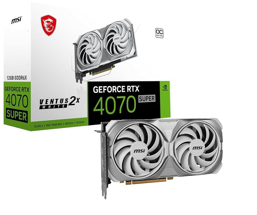 MSI Gaming RTX 4070 Super 12G Ventus 2X White OC Scheda grafica (NVIDIA RTX 4070 Super, 192 bit, Extreme Clock: 2520 MHz, 12 GB GDRR6X 21 Gbps, HDMI/DP, architettura Ada Lovelace)