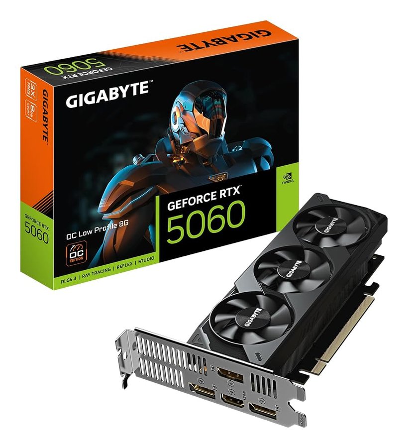 Gigabyte GeForce RTX 5060 OC Low Profile 8G Scheda Grafica - 8GB GDDR7, 128bit, PCI-E 5.0, 2512 MHz Frequenza core, 3 x DisplayPort, 1 x HDMI, GV-N5060OC-8GL