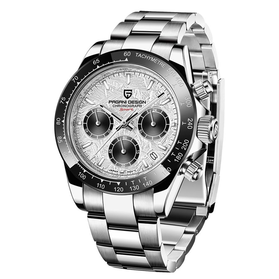 Pagani Design PD-1644 Orologio da uomo al quarzo, datario, vetro zaffiro, cassa in acciaio inossidabile 316L, lunetta in ceramica, movimento VK63, cronografo.