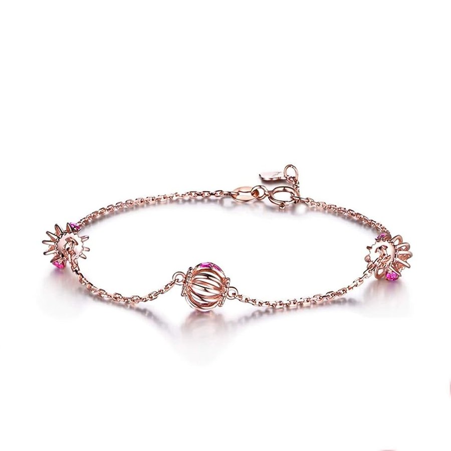 Catena da Donna con Lanterna Cava in Oro Rosa Massiccio 18 carati, Rubino Rosso Brillante Rotondo da 0,22 ct