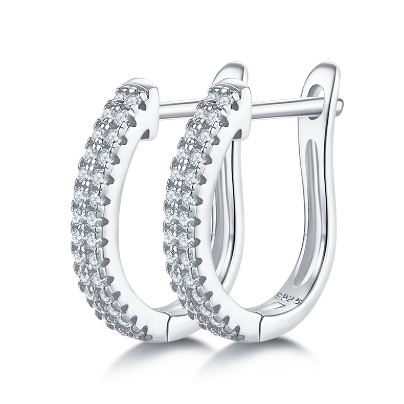 S925 Sterling Silver Moissanite Huggie Hoop Earrings  Pave U Shaped Earrings With GRA Certificate Platinum Or Rose Gold Or Gold Plated Jewelry Gift Box Set For Women
