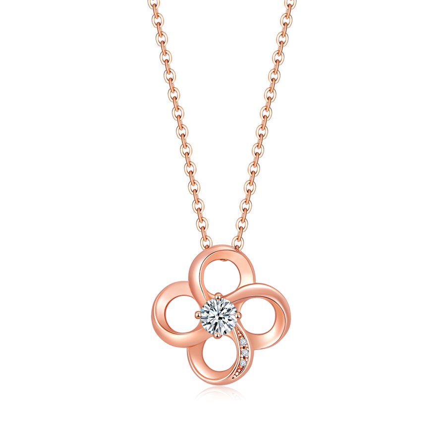 S925 Silver Rose Gold Plated Hollow Clover Moissanite Necklace 4mm Center D Color VVS1 GRA Certified 43cm Gift Box