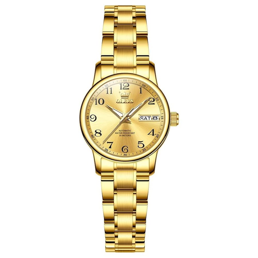 Orologio automatico da donna, elegante orologio meccanico bicolore in acciaio inox, facile da leggere, numeri arabi, data del giorno, luminoso, orologio da polso da donna di lusso regalo