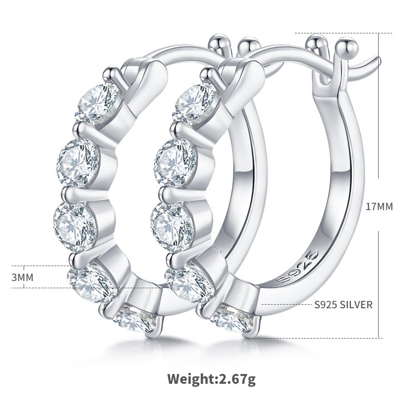 S925 Sterling Silver 10pcs Moissanite Hoop Earrings For Women 17mm Platinum Plated GRA Certified Hypoallergenic Gift Box