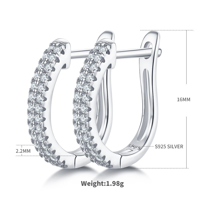 1.9g S925 Sterling Silver 16mm Textured Moissanite Hoop Earrings  Pave Huggie Hoops With GRA Certificate, Platinum Plated Jewelry Gift Box Set For Women
