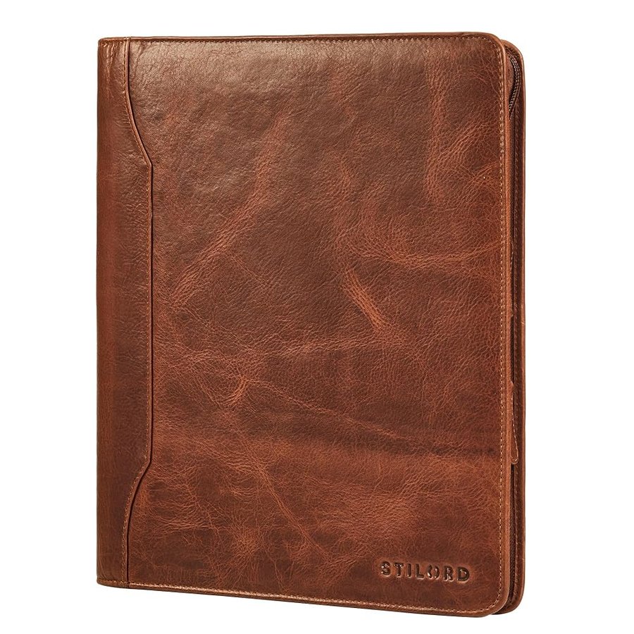 STILORD 'Wesley' Elegante Cartella Portadocumenti A4 Pelle Cognac Cartellina Porta Documenti Cuoio Autentico con Multi Tasca per Tablet da 13 Pollici per Riunioni