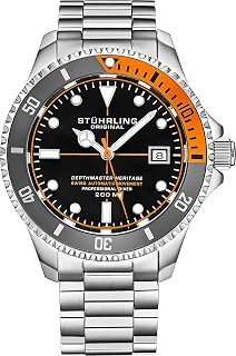Stührling Orologio subacqueo da uomo Original con movimento automatico svizzero in acciaio inossidabile, impermeabile fino a 200 metri, bracciale spazzolato e smussato con corona a vite.