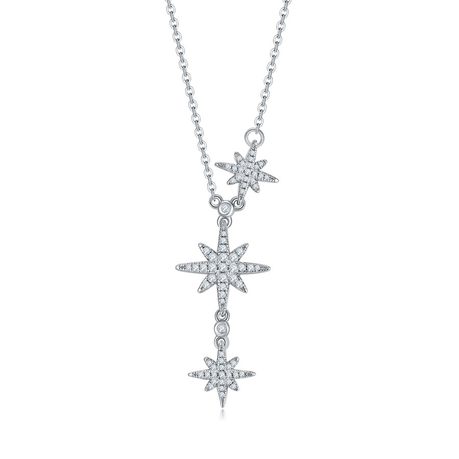 S925 Sterling Silver Pave Star Necklace 3-Tier Meteor Pendant 43cm Platinum Plated GRA Certified Gift Box