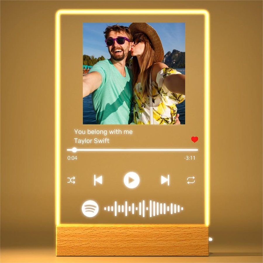 Targa Spotify Personalizzata con Foto, Piatto Spotify Glass Personalizzato con Nomi e Canzone, Lampada Spotify Personalizzata, Regalo Originale per Natale San Valentino Compleanno