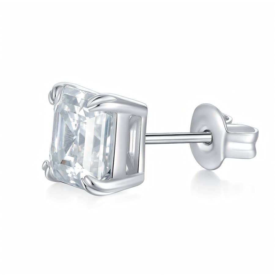 S925 Sterling Silver 6x8mm Emerald Cut Moissanite Stud Earrings  Octagon Solitaire With GRA Certificate Platinum Plated Jewelry Gift Box Set For Women & Men