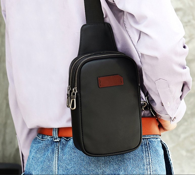 New Men's Chest Bag, Portable, Fashionable, Casual Crossbody Bag, Men's Trendy Brand Leather Black Men's Bag