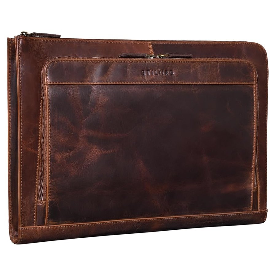 STILORD "Murray" Custodia PC 15.6 Pollici in Pelle MacBook Sleeve 16 Pollici Vintage Portadocumenti Porta Fogli A4 Cartellina per Potratile Cuoio Genuino Colore:florida - marrone
