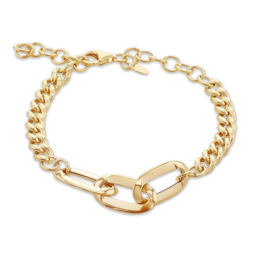 Donna Bracciale a Maglia Curb in Oro Giallo 9ct, 19cm/7,5"