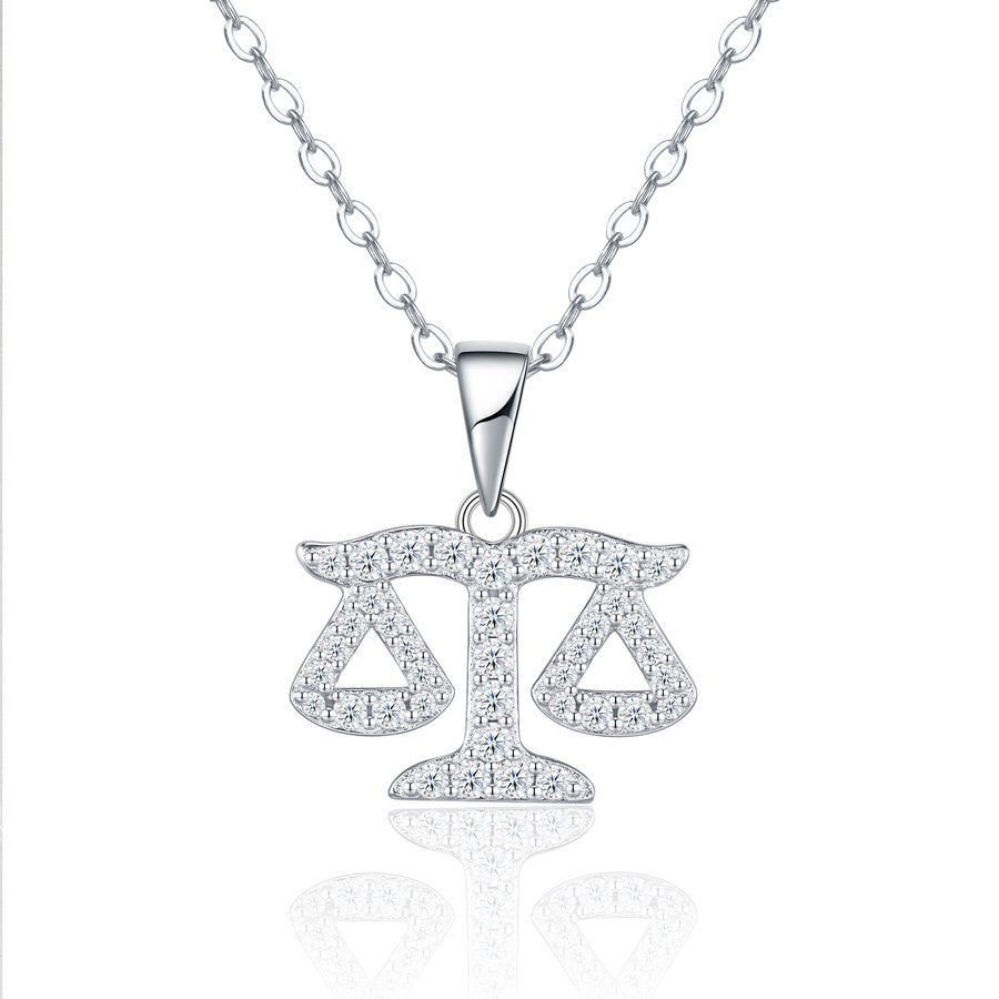 S925 Sterling Silver Zodiac Necklace For Women  D Color VVS1 Moissanite Libra Pendant, 3.8g Platinum Plated Astrology Jewelry With GRA Certificate, Perfect Birthday & Anniversary Gift Box Set For Her