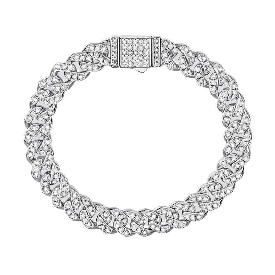 Bracciale da uomo in moissanite da 8 mm di larghezza 18 carati VVS 925 Bracciali in argento Sterling per uomo Catena in moissanite Bracciale da uomo con diamanti per donne Bracciale con