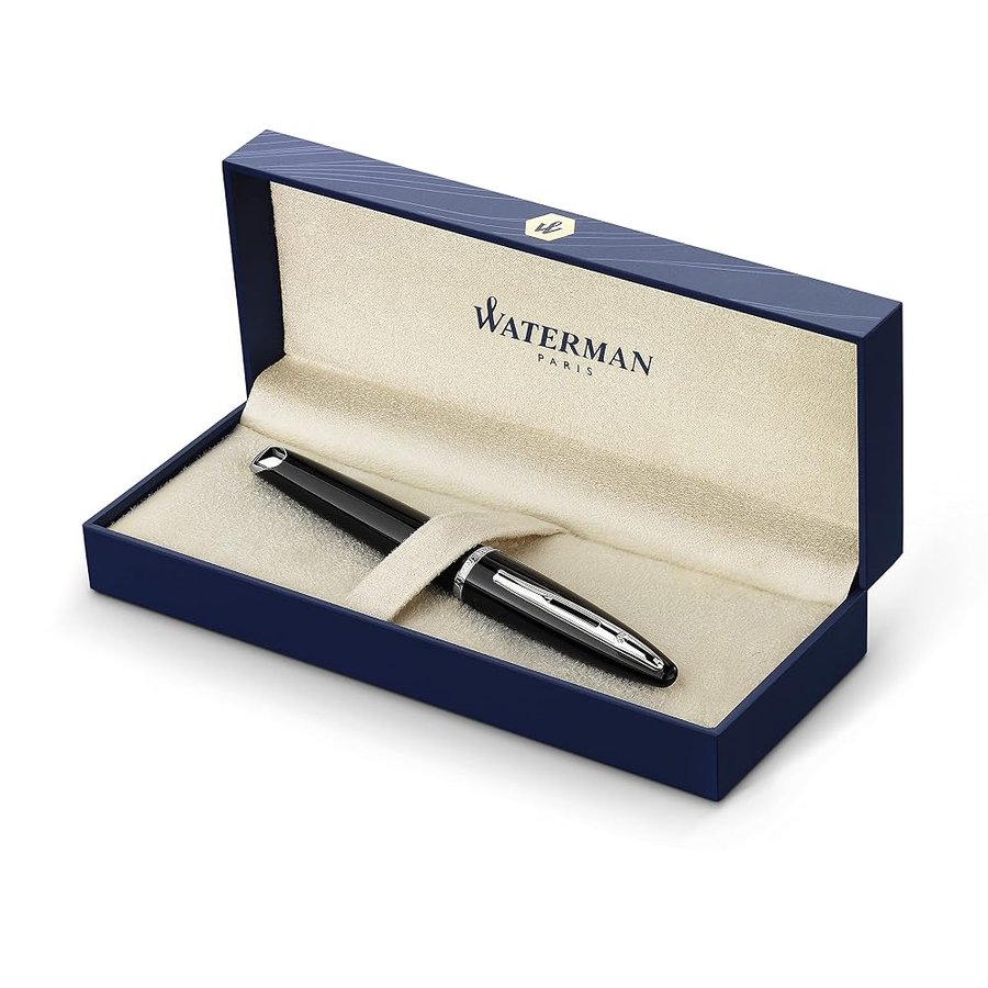 Waterman Carène Black Sea penna stilografica | nero ultra lucido con finiture placcate in palladio | pennino medio con cartuccia di inchiostro blu | confezione regalo