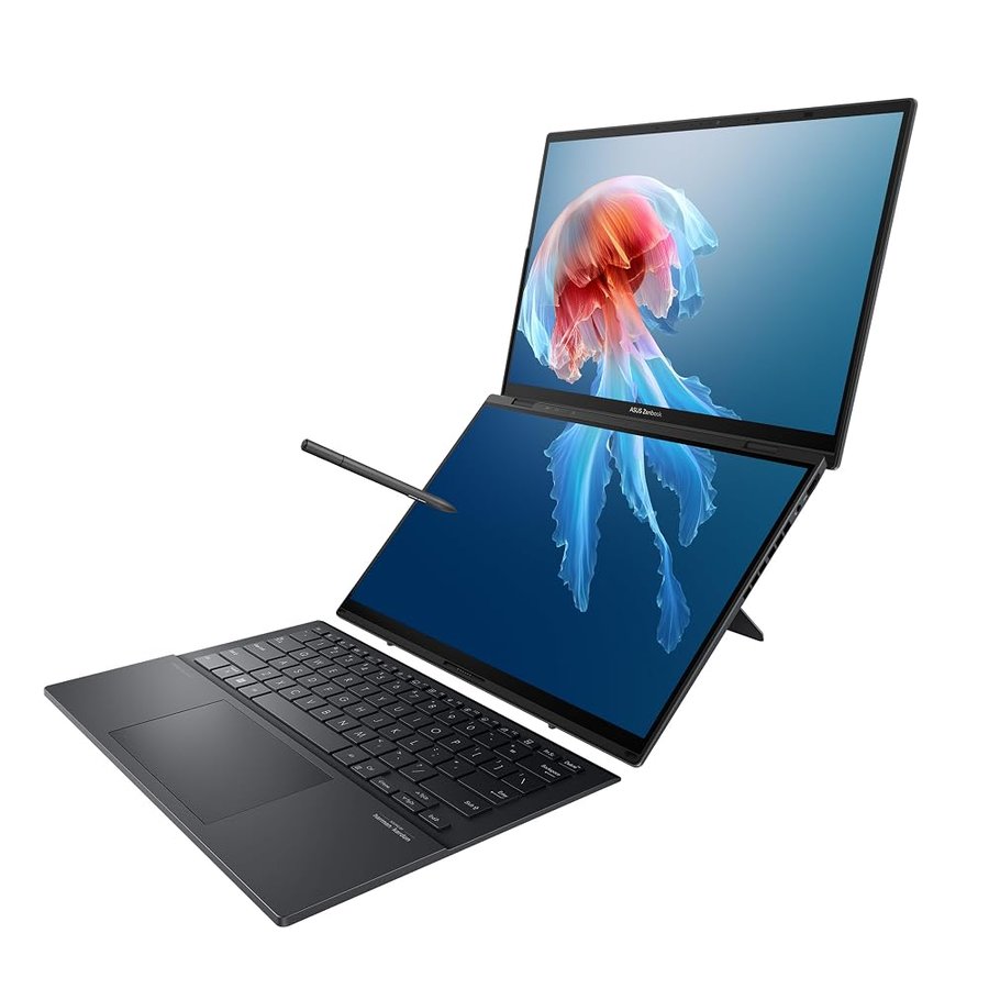 ASUS Zenbook Duo, doppio touch screen OLED 3K 120 Hz, certificato Intel Evo, processore Intel Core Ultra 9 185H, scheda grafica Intel Arc, 32 GB di RAM, 1 TB SSD, Windows 11, grigio