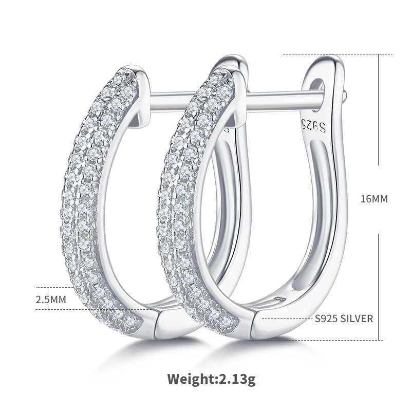 S925 Sterling Silver 98pcs Moissanite Huggie Hoop Earrings For Women 16mm Platinum Plated GRA Certified Gift Box Hypoallergenic 3 Colors