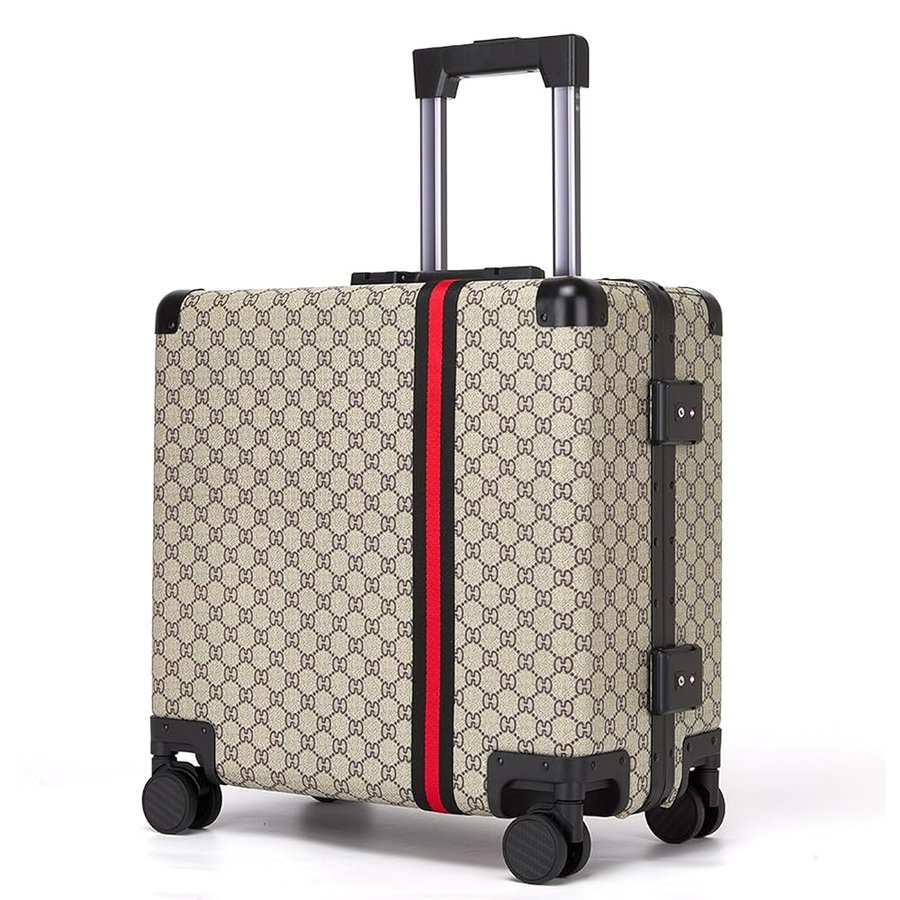 Valigia in pelle alla moda e resistente, leggera e grande, da donna, con 4 ruote girevoli, serratura TSA, design elegante e resistente all'acqua, Stripe Beige 45,7 cm, Medium